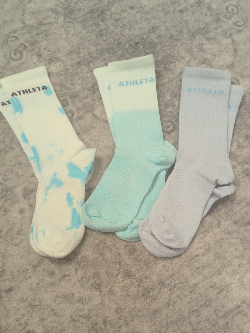 Athleta Kids 3-Pack Crew Socks in White, Light Blue & Pastel Blue